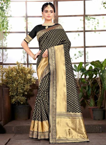 Black Colour ZARI PATTA Heavy Festive Wear Fancy Banarsi Silk Saree Collection S-16006